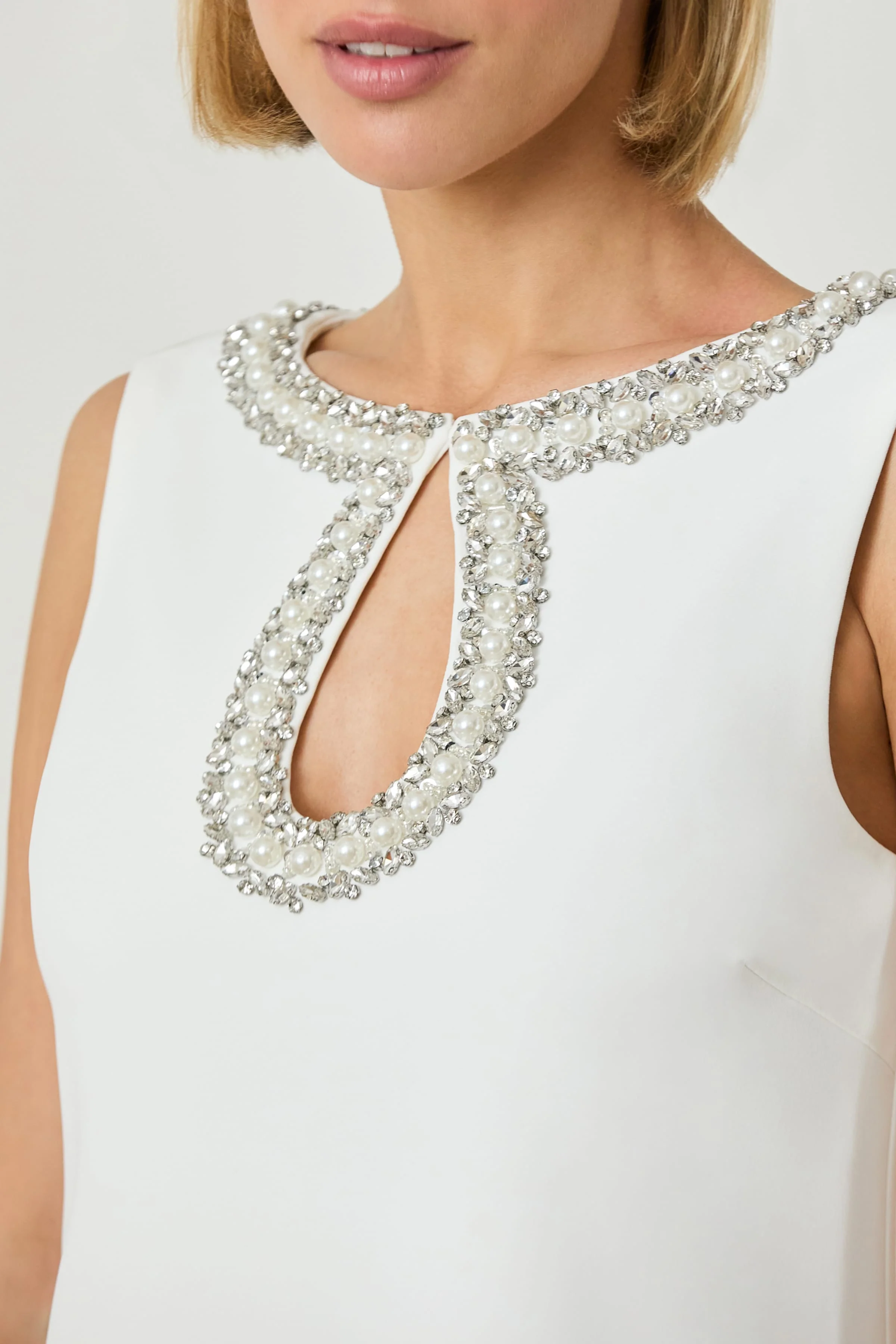 ABBIE Pearl Embellished Mini Shift Dress In White - Image 4