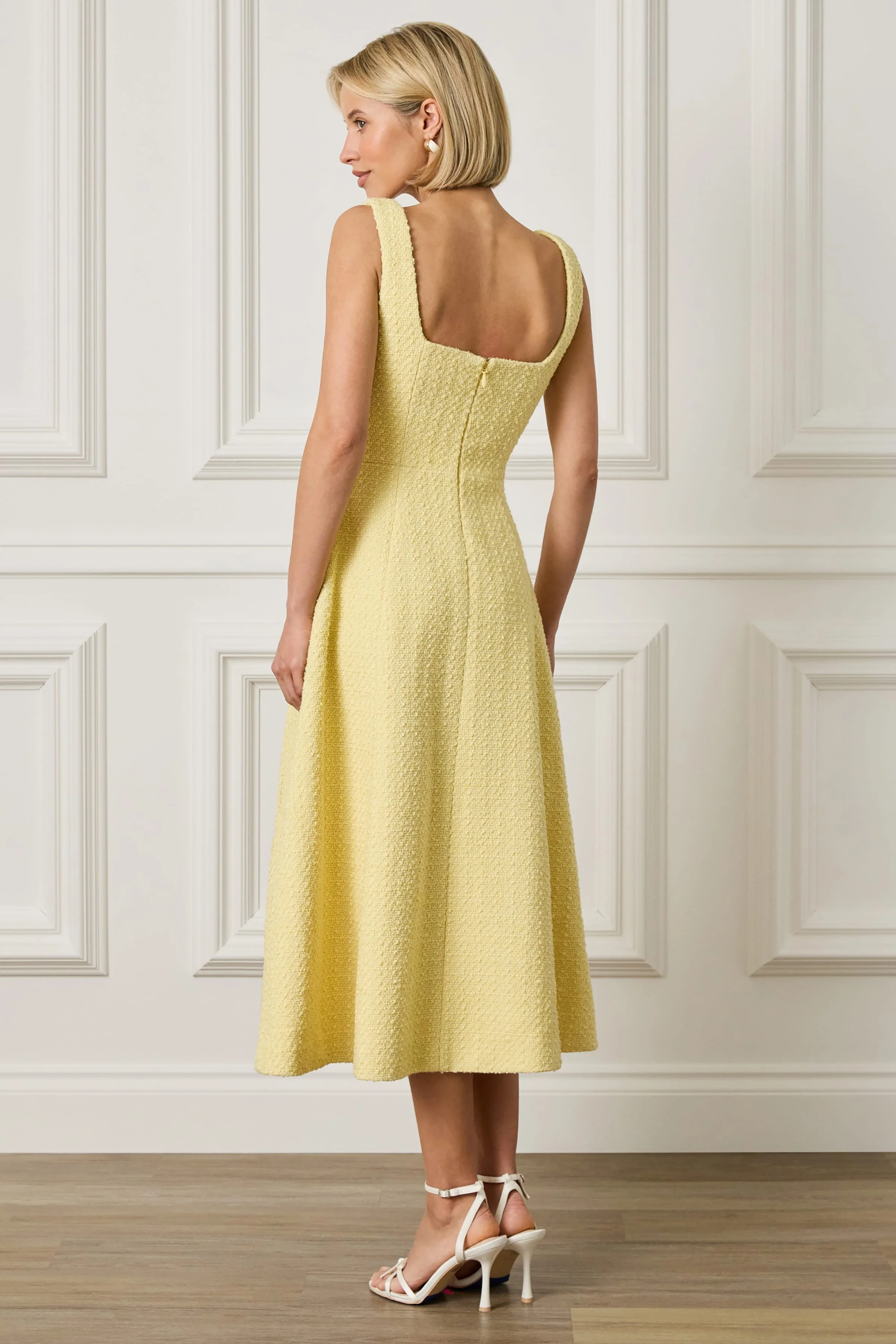 ELLA Embellished Sequin Boucle Sun Dress in Yellow - Image 3