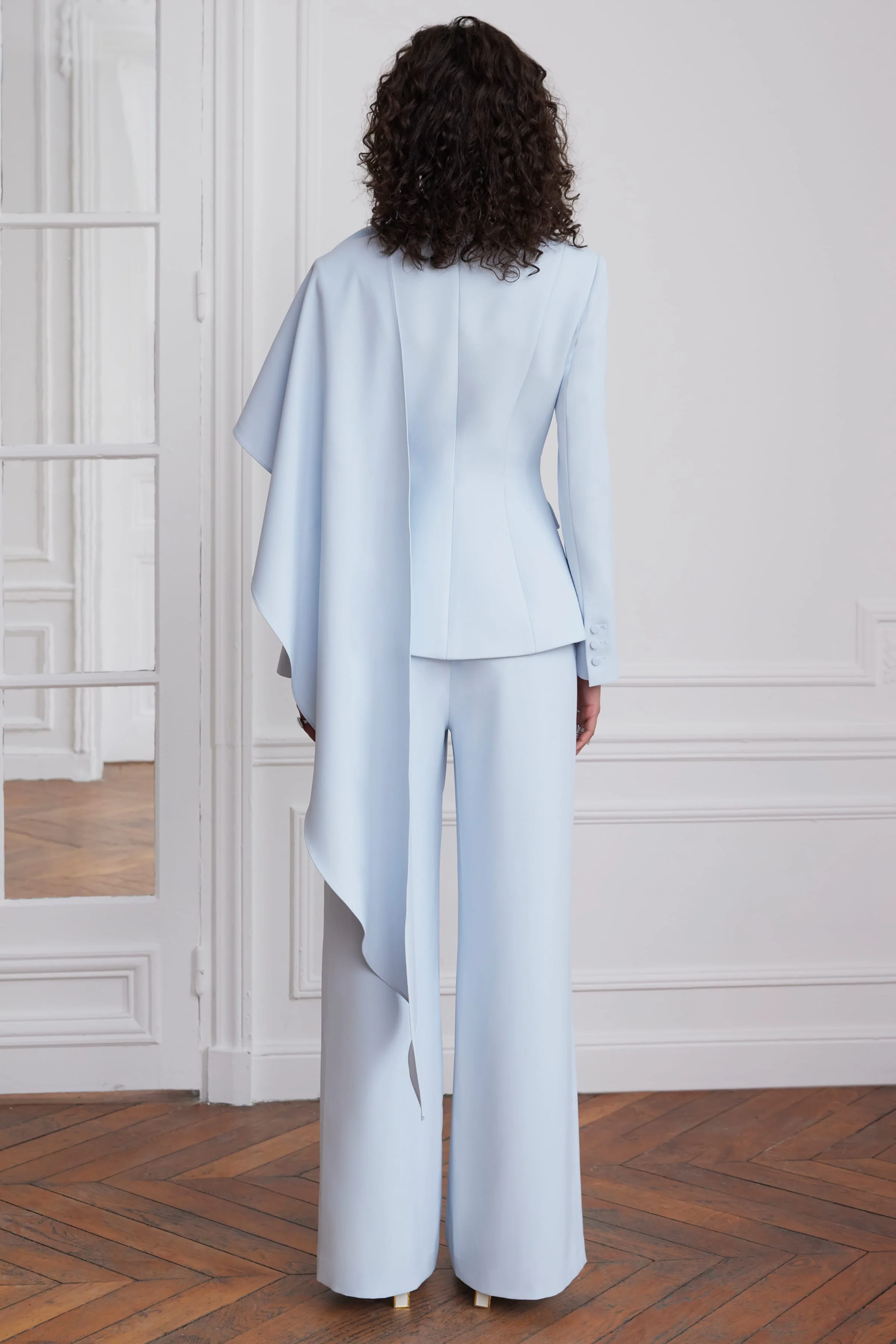 EMBER Cape Scarf Sculptured Blazer In Powder Blue - Image 3