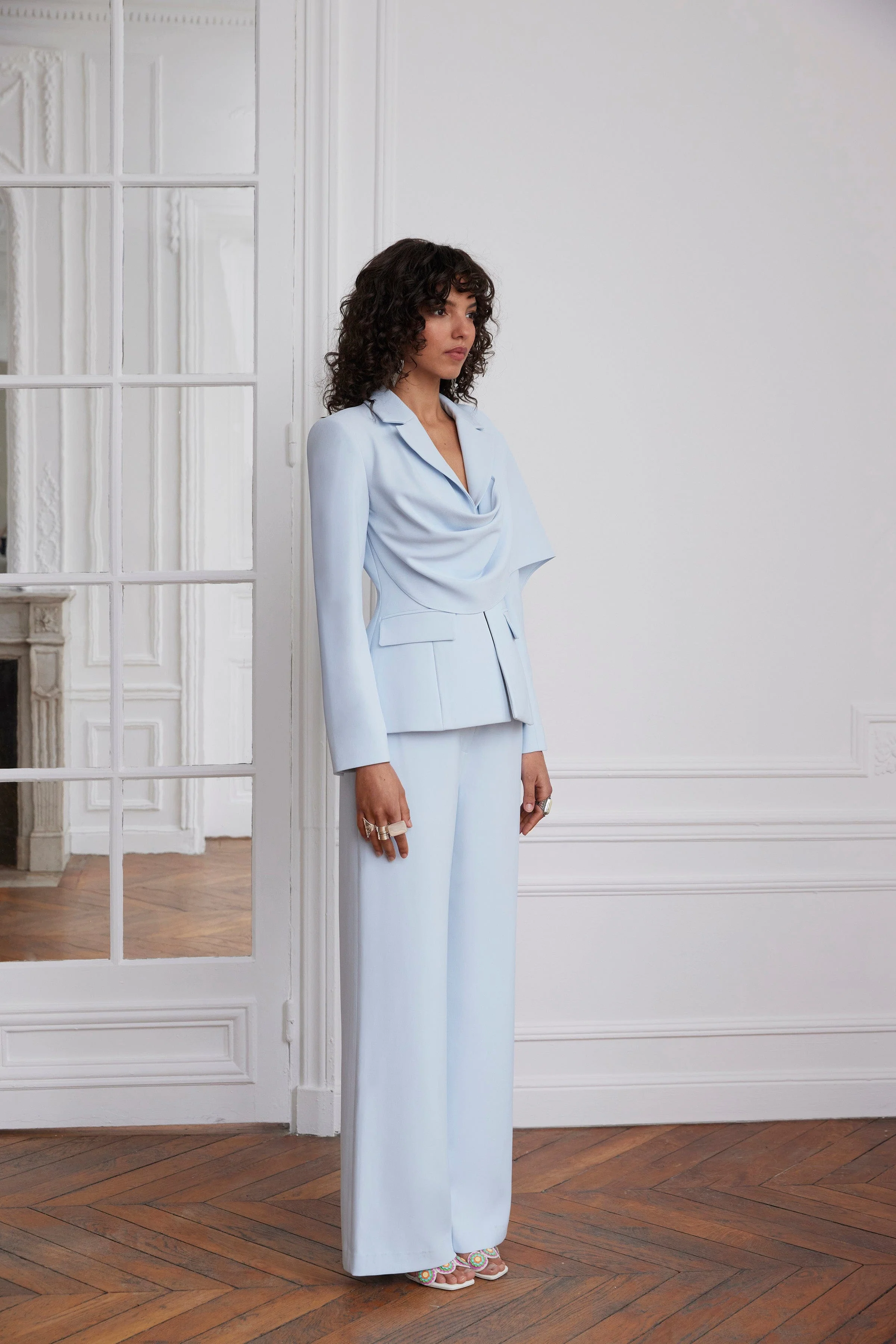 ELODIE Wide Leg Trousers In Powder Blue - Image 4