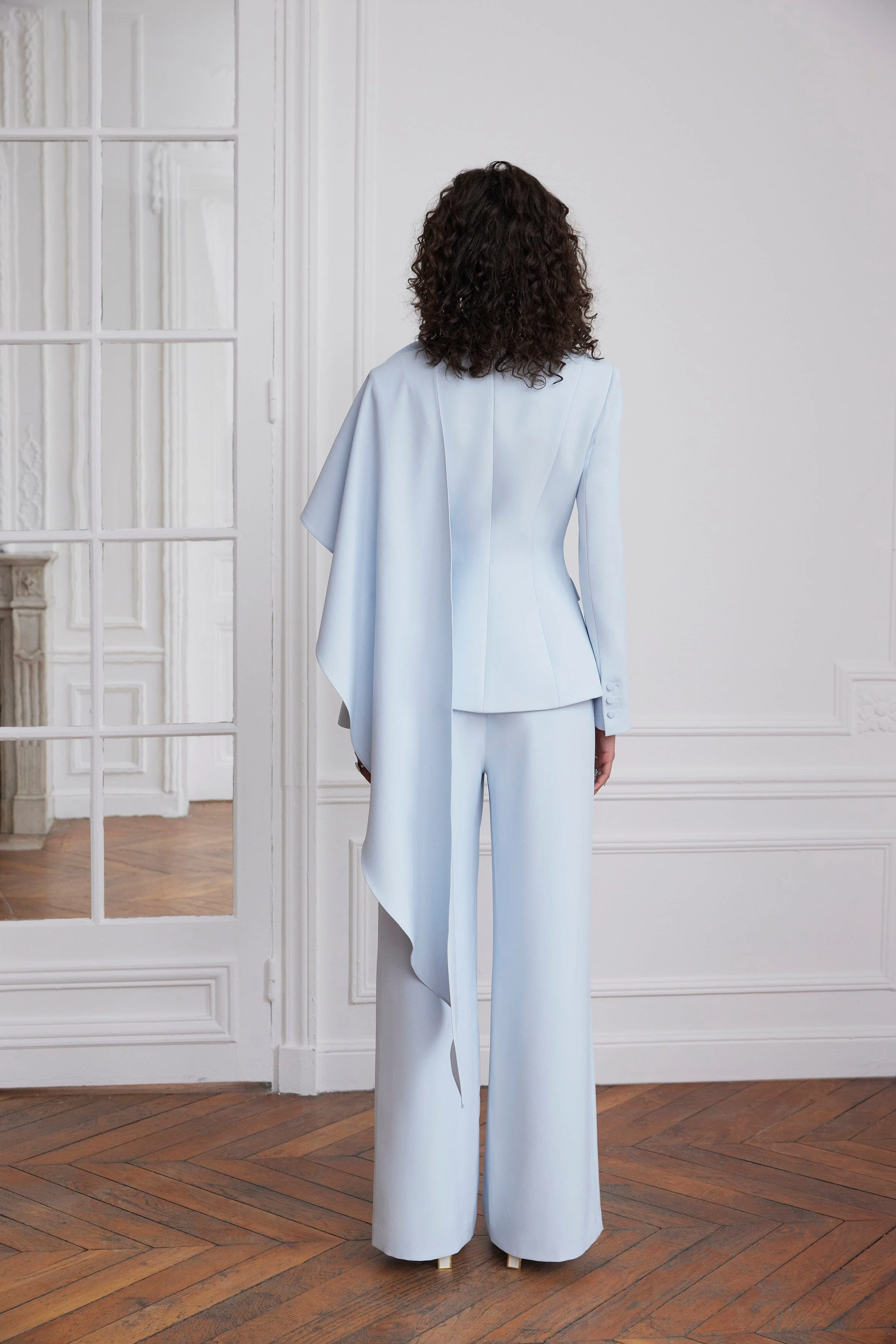 ELODIE Wide Leg Trousers In Powder Blue - Image 5