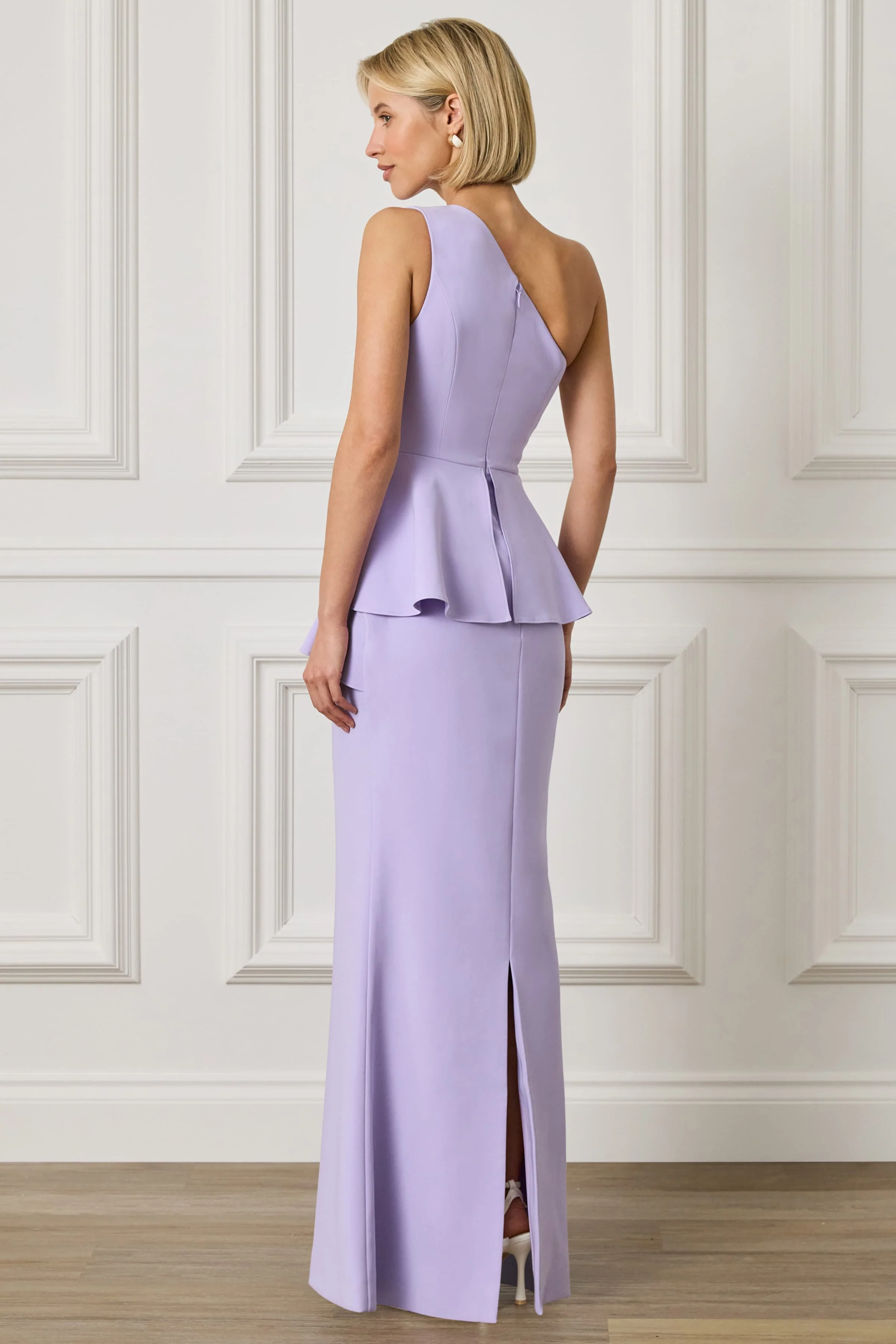 ERICA One Shoulder Maxi Dress With Statement Ruffle In Lilac - Image 3