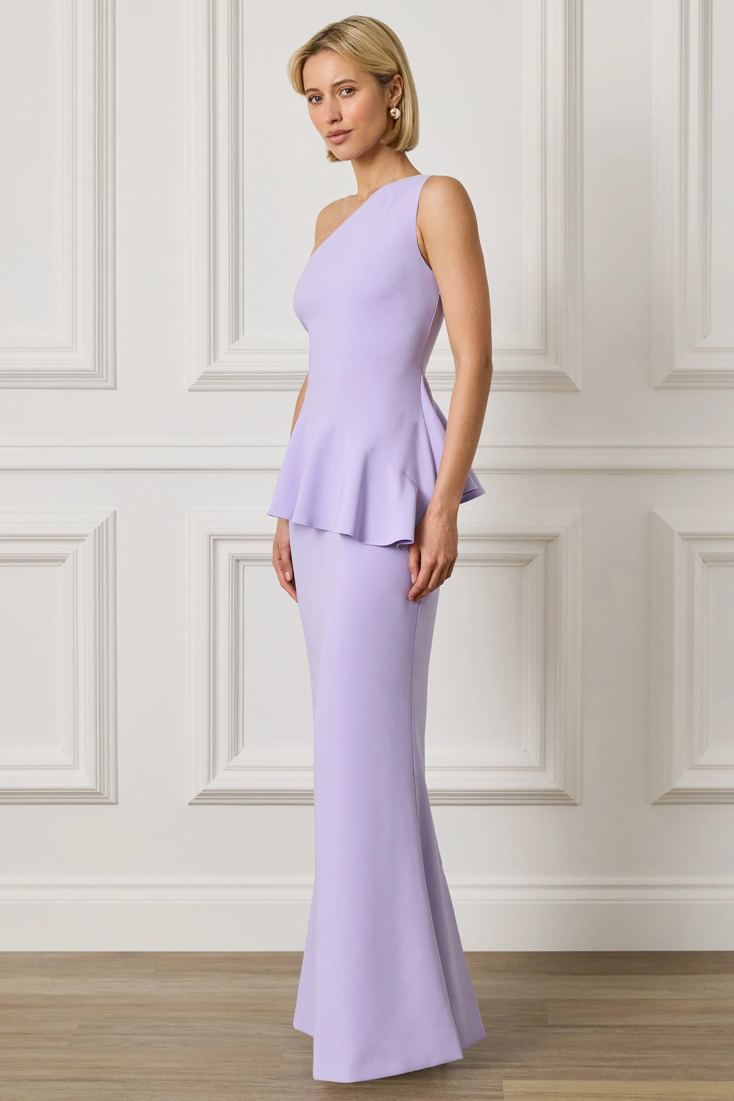 ERICA One Shoulder Maxi Dress With Statement Ruffle In Lilac - Image 4