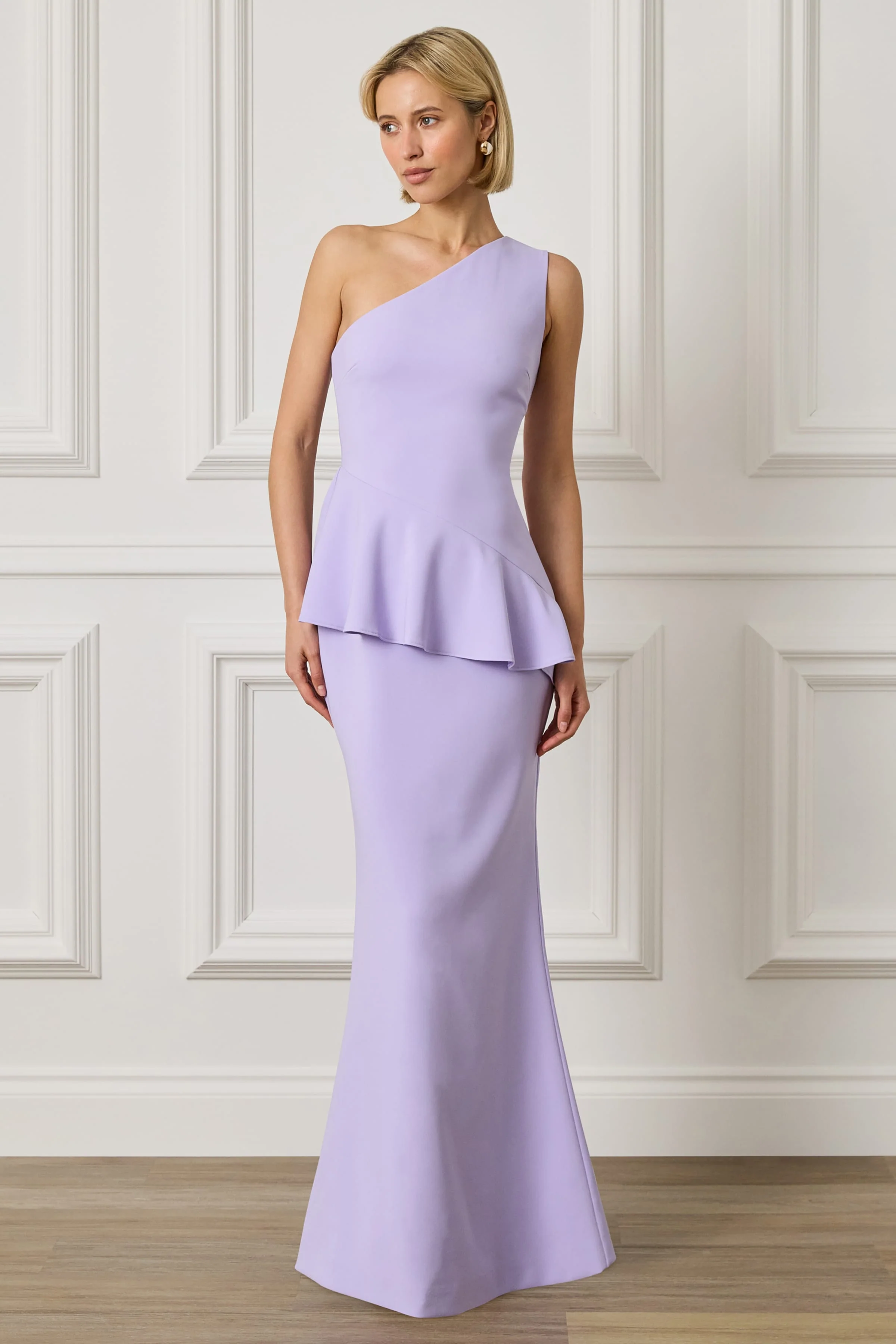 ERICA One Shoulder Maxi Dress With Statement Ruffle In Lilac - Image 5