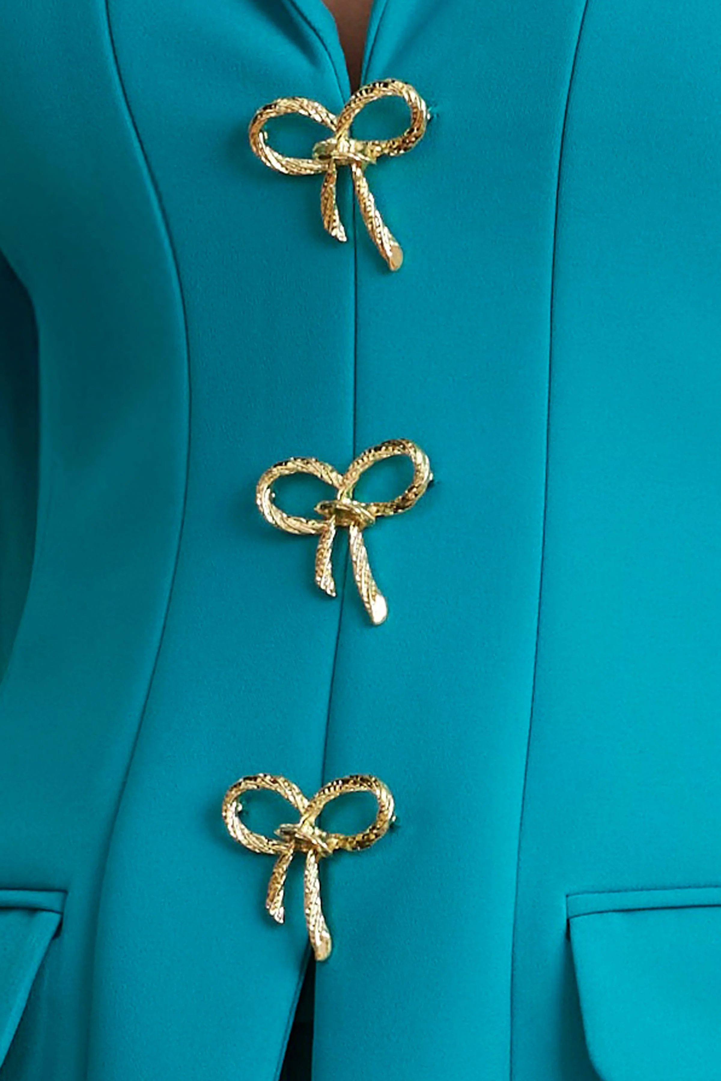 FIORELLA Sculptured Blazer with Gold Bow Hardware in Teal Blue - Image 5