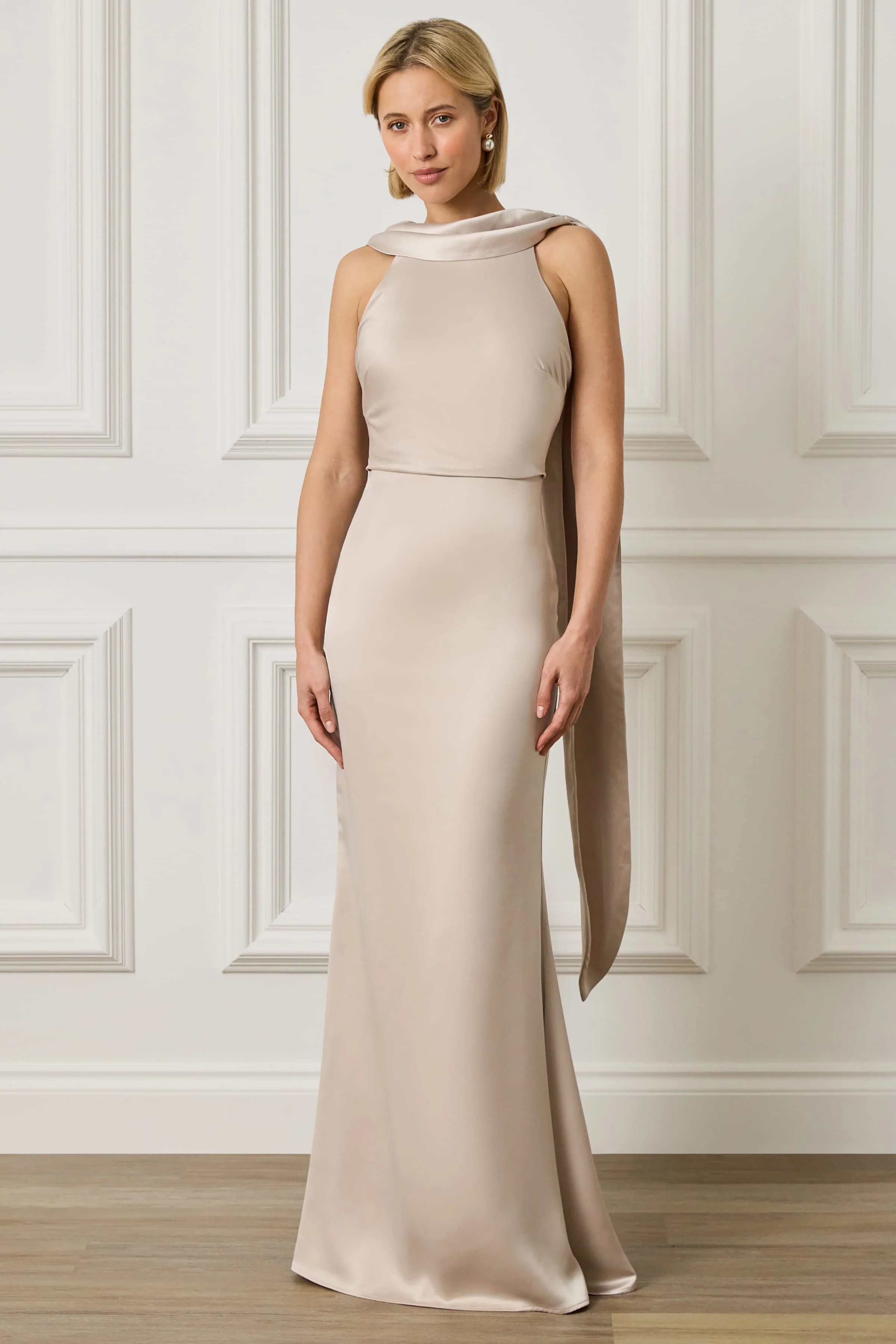 LIORA Scarf Detail Maxi Dress In Champagne