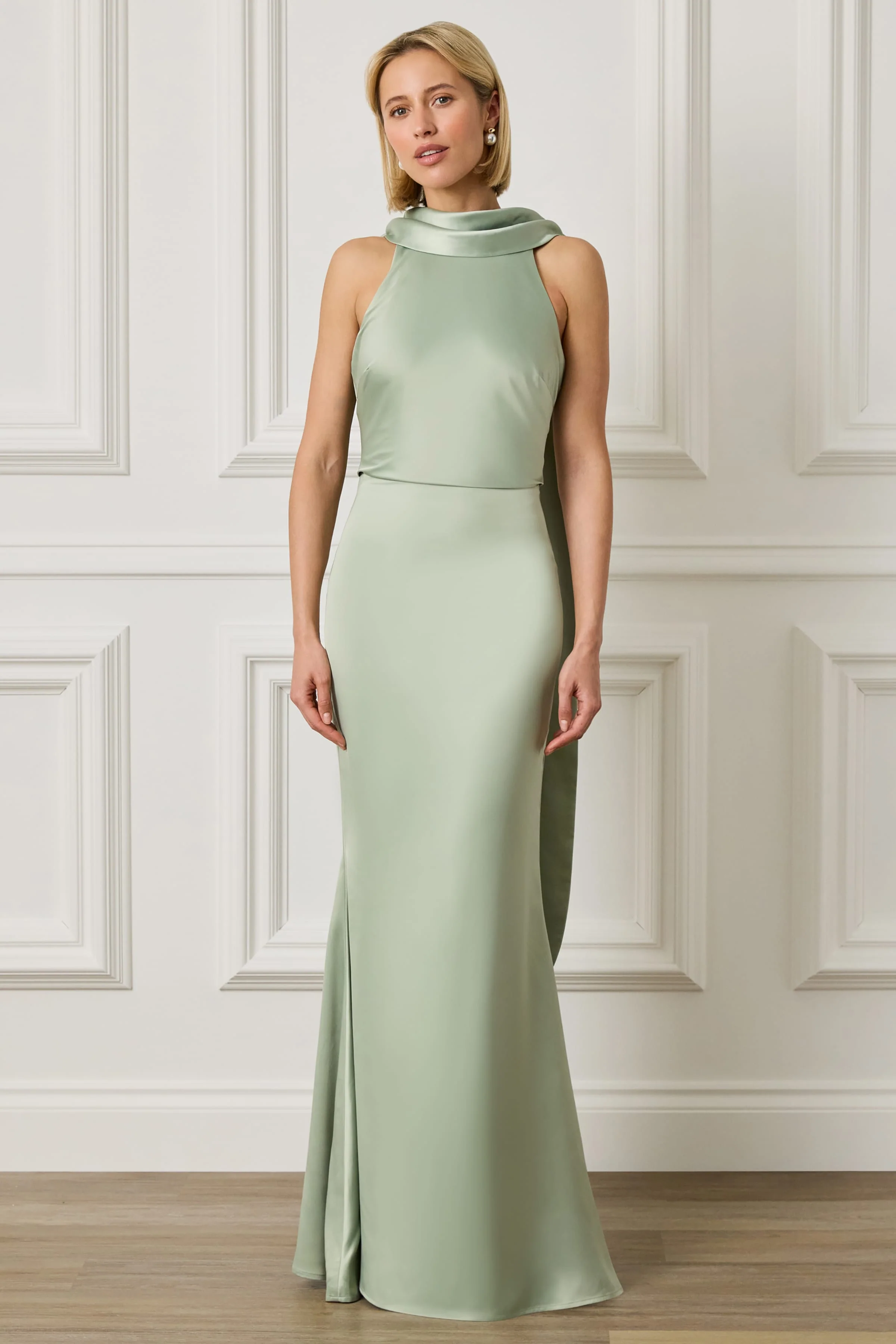 LIORA Scarf Detail Maxi Dress In Sage Green