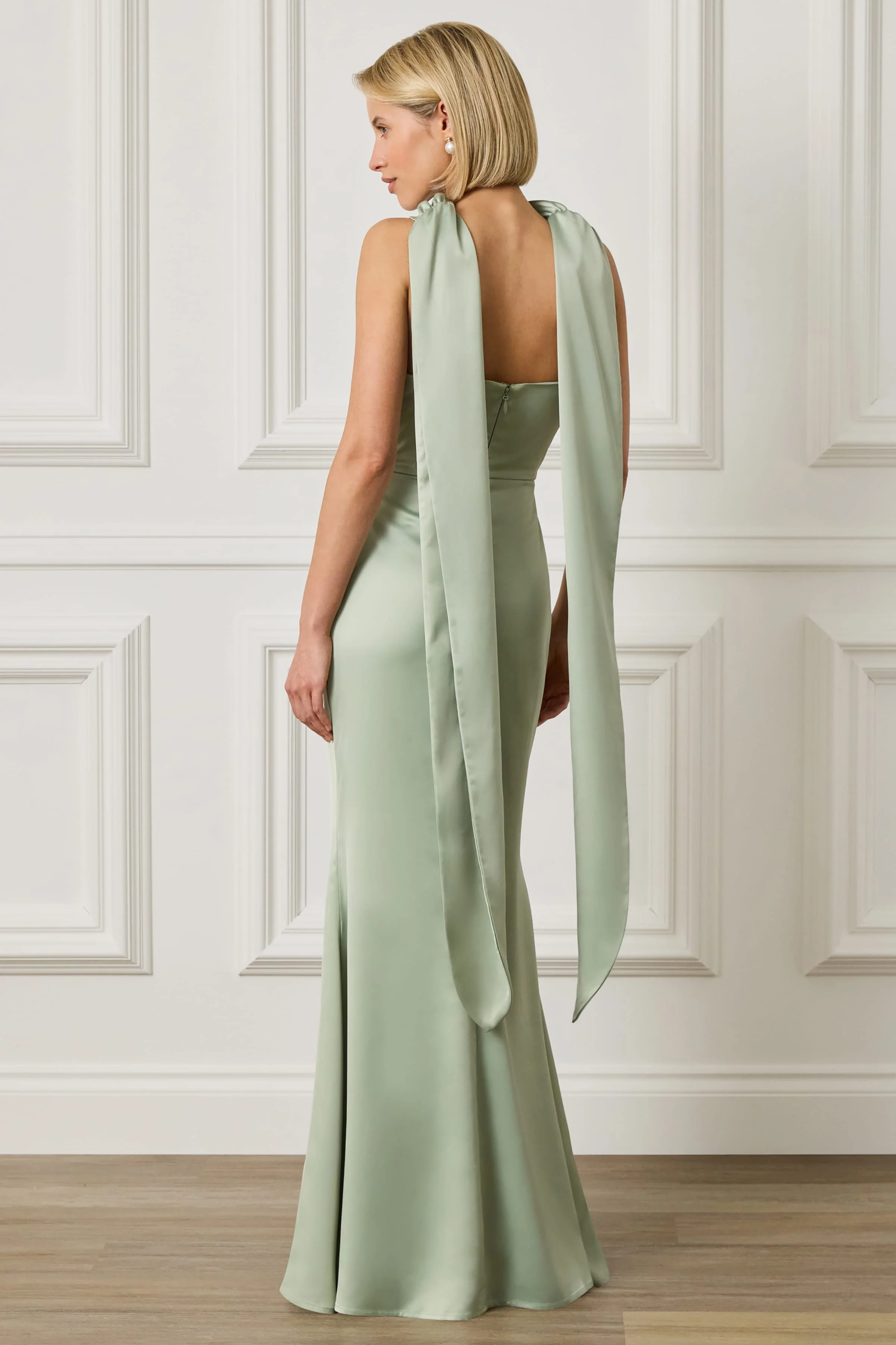 LIORA Scarf Detail Maxi Dress In Sage Green - Image 2