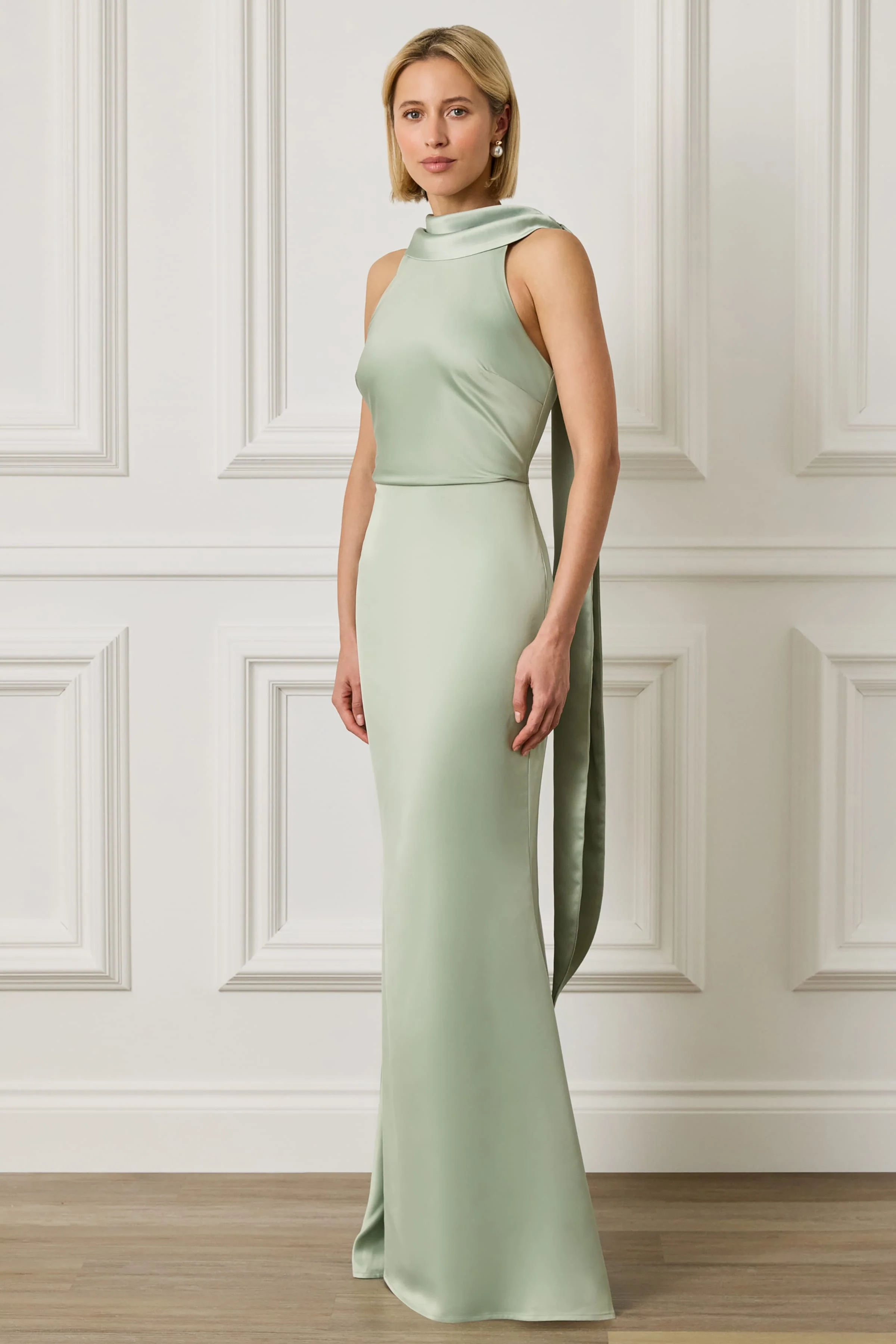 LIORA Scarf Detail Maxi Dress In Sage Green - Image 4