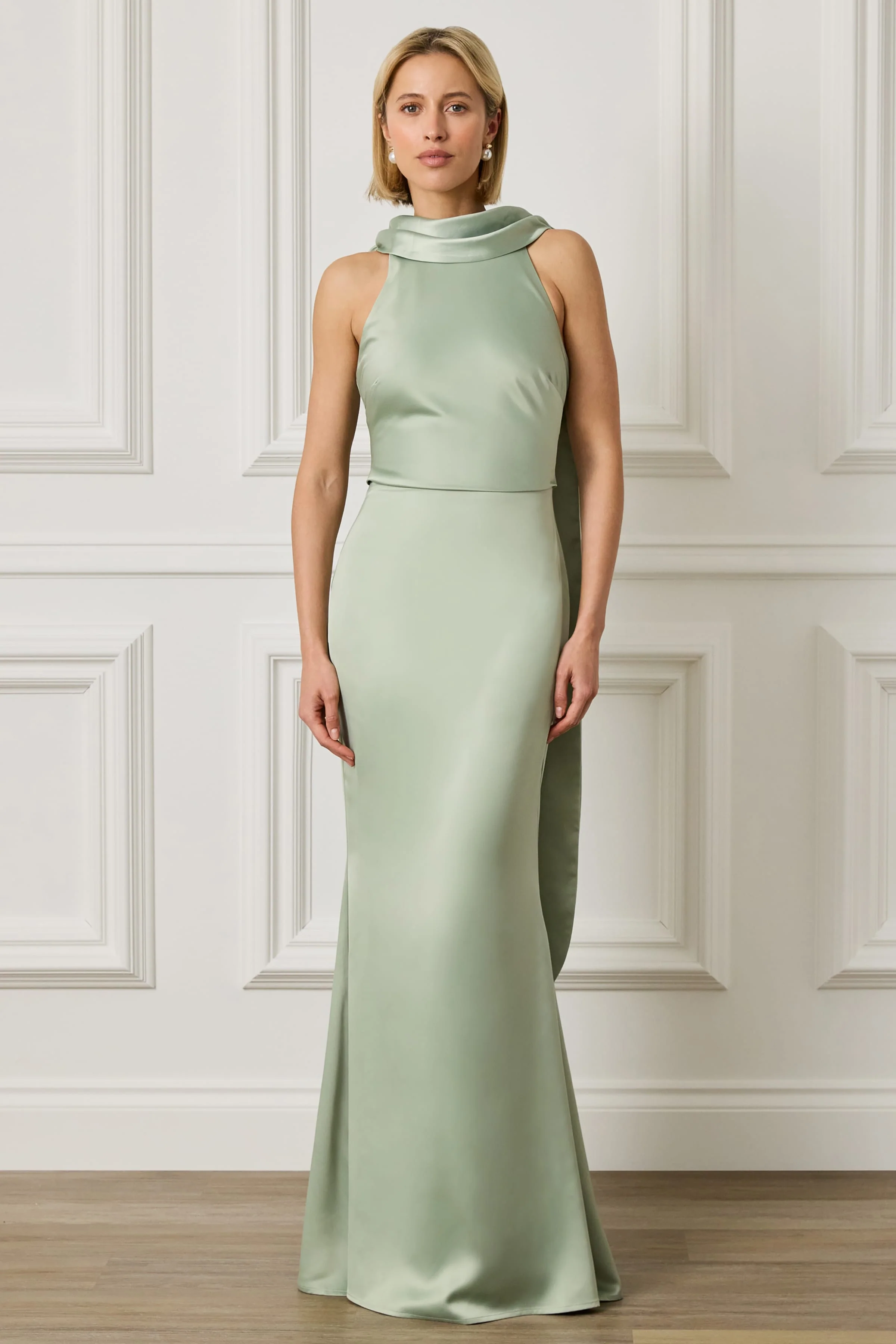 LIORA Scarf Detail Maxi Dress In Sage Green - Image 5