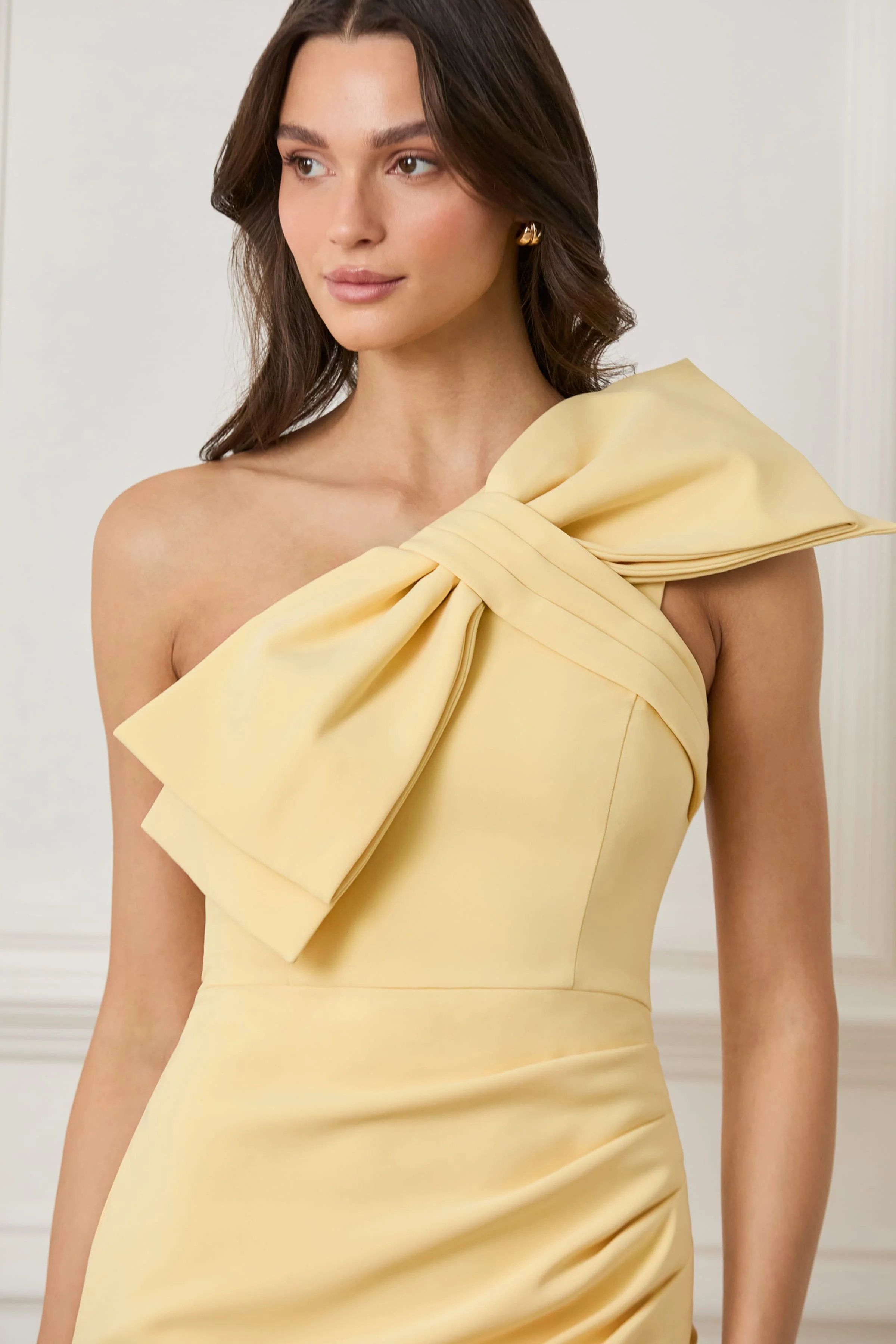 LUELLA One Shoulder Statement Bow Midi Dress in Yellow - Image 2
