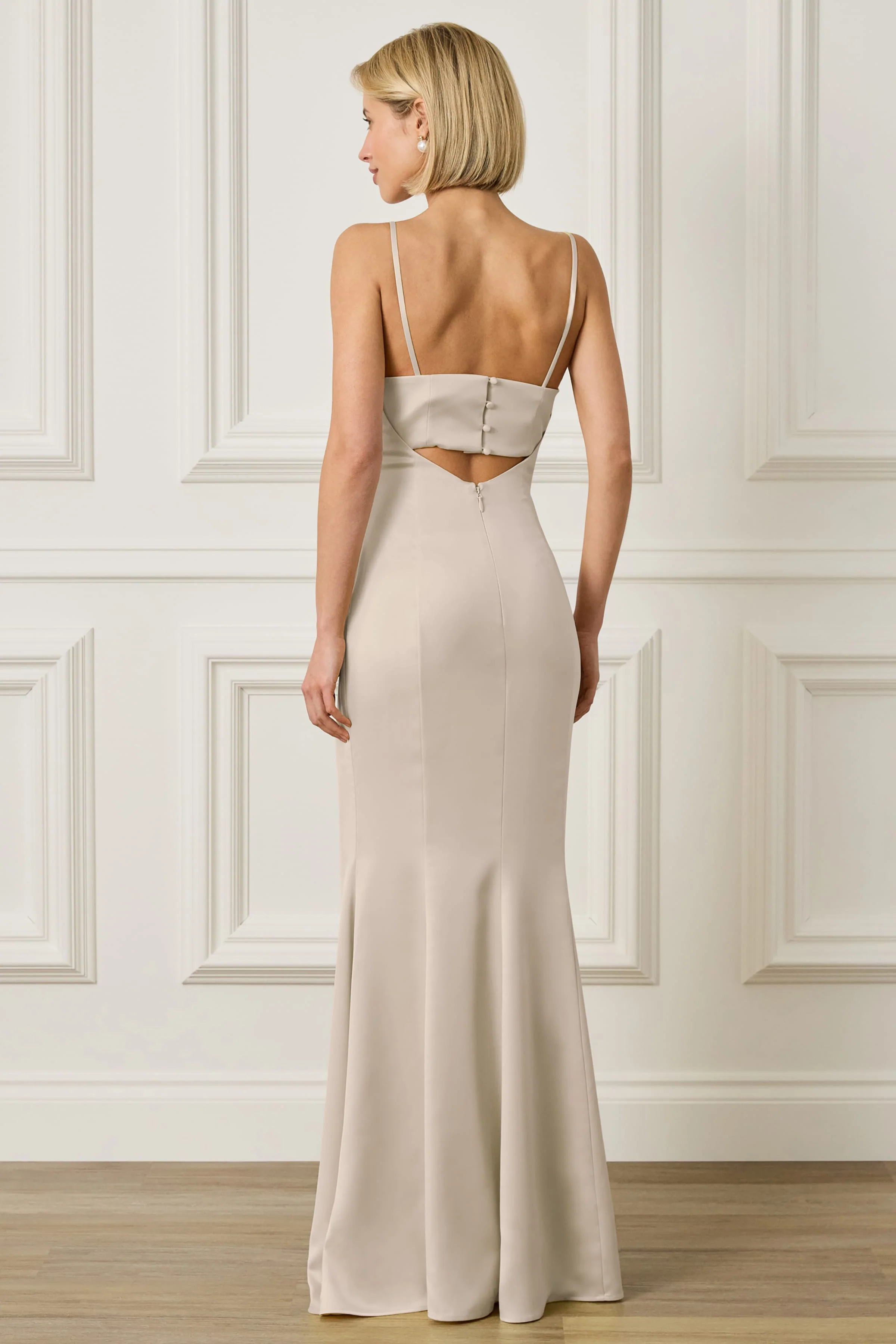 PENNY Satin Cowl Neck Scoop Back Maxi Dress in Champagne - Image 2
