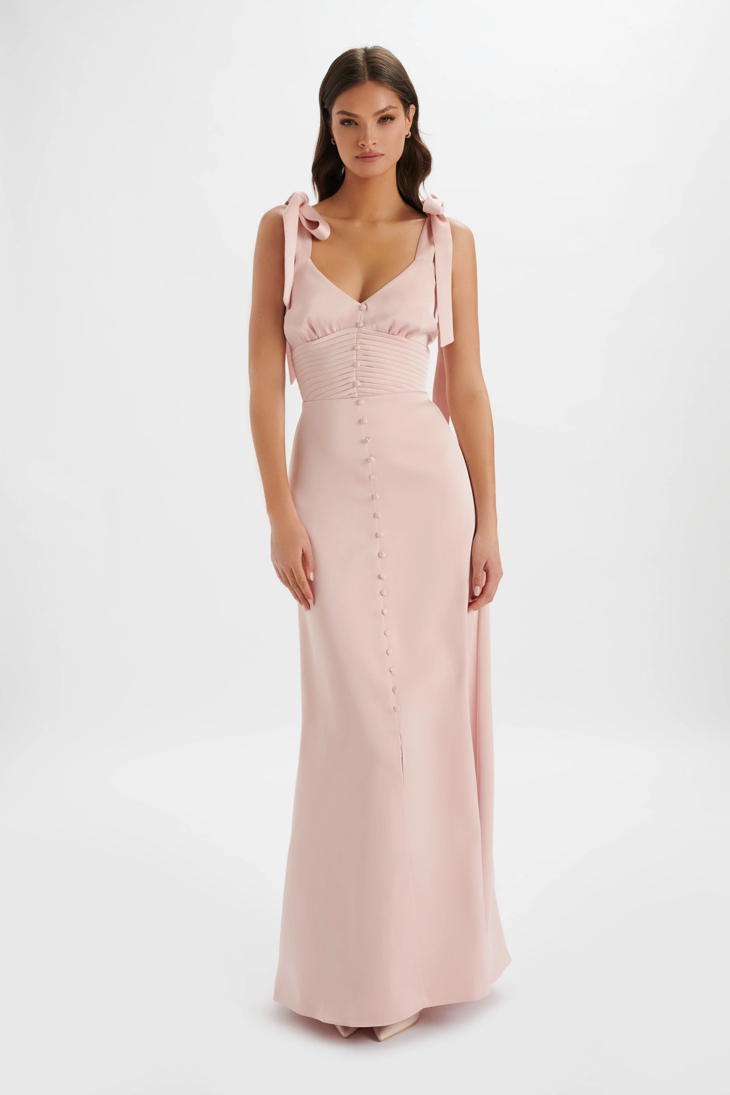REVE Satin Tie Shoulder Maxi Dress in Pink - Image 2